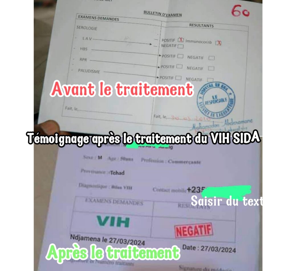 VIH SIDA Preuves de l'efficacité du traitement de Afrique Pharma sur le VIH SIDA